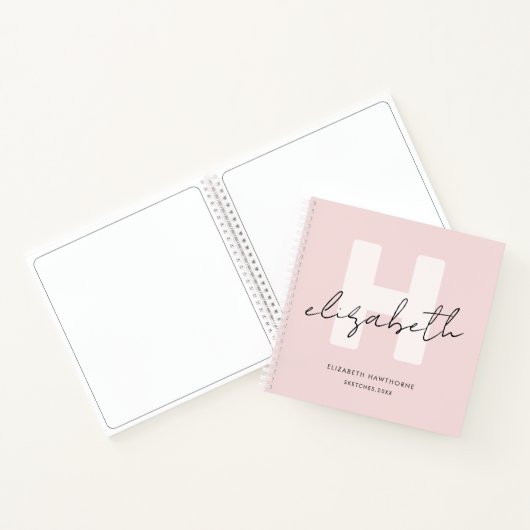 Modernes Monogram Girl Script Blush Pink Sketchboo Notizblock (Innenseite)