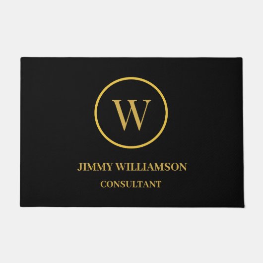 Modernes Monogram Gold Black Business Fußmatte (Vorderseite)