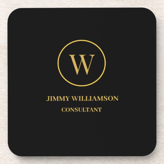Modernes Monogram Gold Black Business Getränkeuntersetzer (Vorderseite)