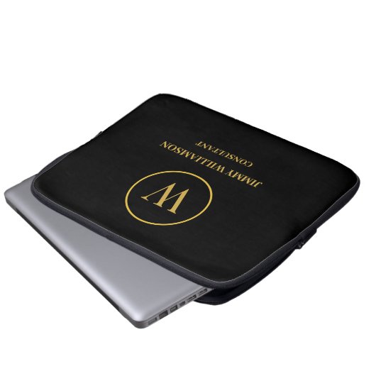Modernes Monogram Gold Black Business Laptopschutzhülle (Vorne Knopf)