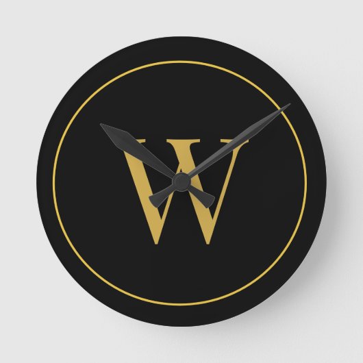 Modernes Monogram Gold Black Business Runde Wanduhr (Vorderseite)