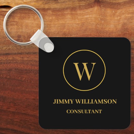 Modernes Monogram Gold Black Business Schlüsselanhänger (Vorderseite)