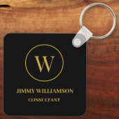 Modernes Monogram Gold Black Business Schlüsselanhänger (Rückseite)
