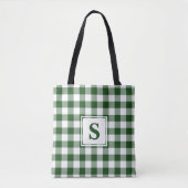 Modernes Monogram Green und White Gingham Pattern Tasche (Vorderseite)