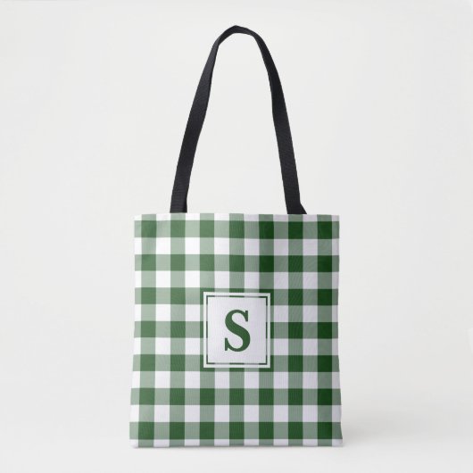 Modernes Monogram Green und White Gingham Pattern Tasche (Vorderseite)