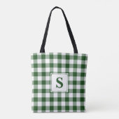Modernes Monogram Green und White Gingham Pattern Tasche (Rückseite)