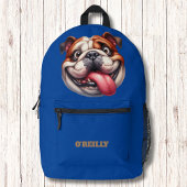 Modernes Monogram Happy Puppy Dog Blue Bedruckter Rucksack