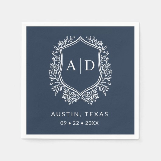 Modernes Monogram Hochzeitblaues Wappen Serviette (Vorderseite)