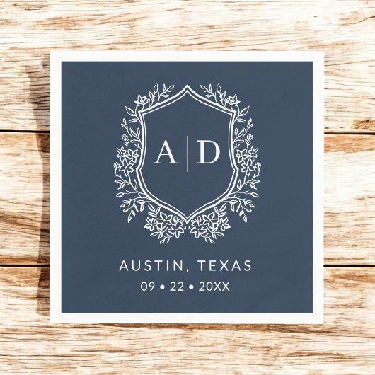 Modernes Monogram Hochzeitblaues Wappen Serviette