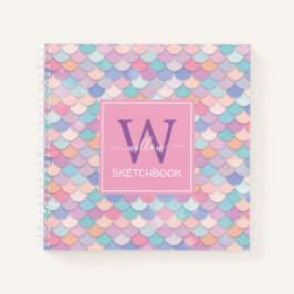 Modernes Monogram Hübsches Mermaid Pink Sketchbook Notizblock