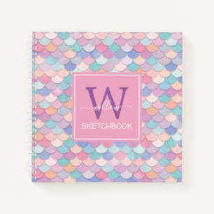 Modernes Monogram Hübsches Mermaid Pink Sketchbook Notizblock