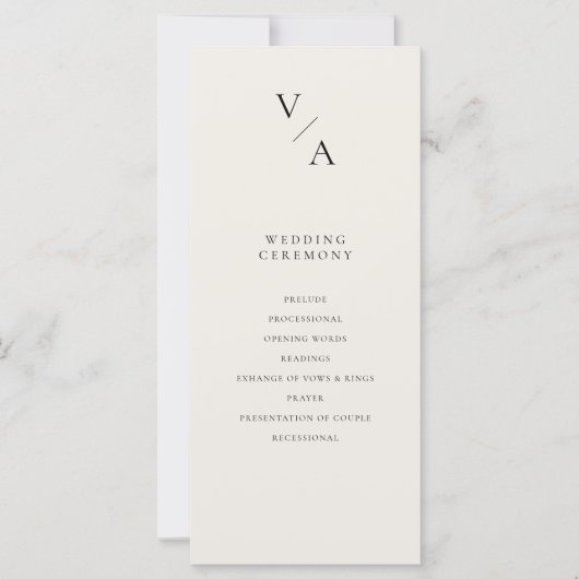 Modernes Monogram Ivory-Hochzeitsprogramm (Vorderseite)