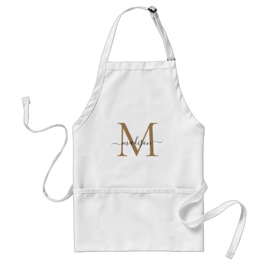 Modernes Monogram Koch Cuisine Black Gold Script Schürze (Vorne)