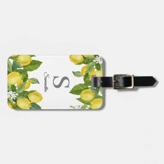 Modernes Monogram Lemon Citrus Gepäckchen Gepäckanhänger (Vorderseite horizontal)