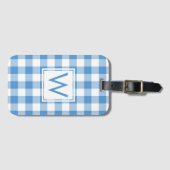 Modernes Monogram Light Blue Gingham Muster Gepäckanhänger (Vorderseite (Horizontal))