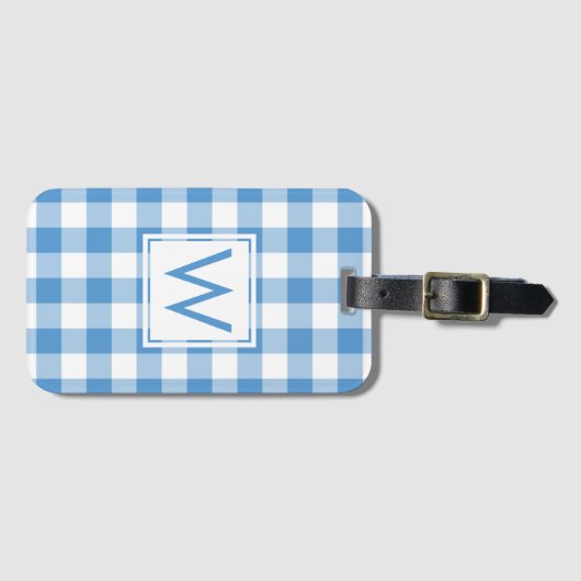 Modernes Monogram Light Blue Gingham Muster Gepäckanhänger (Vorderseite (Horizontal))