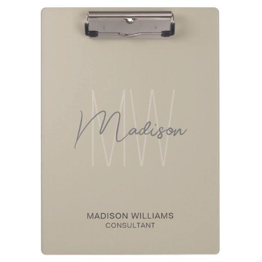 Modernes Monogram Logo Beige Consultant Klemmbrett (Vorderseite)