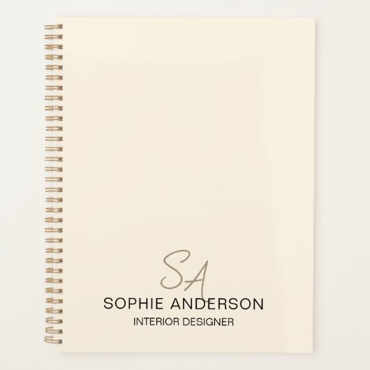 Modernes Monogram Logo Creme Beruflich Business Planer (Vorderseite)