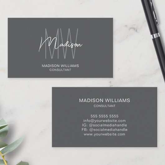 Modernes Monogram Logo Grau Consultant Visitenkarte