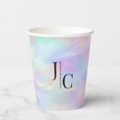 Modernes Monogram Logo Iridescent Opal Stilvoll Pappbecher (Rückseite)