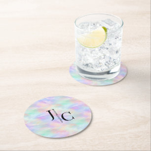 Modernes Monogram Logo Iridescent Opal Stilvoll Runder Pappuntersetzer