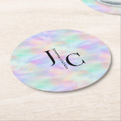 Modernes Monogram Logo Iridescent Opal Stilvoll Runder Pappuntersetzer (Angewinkelt)