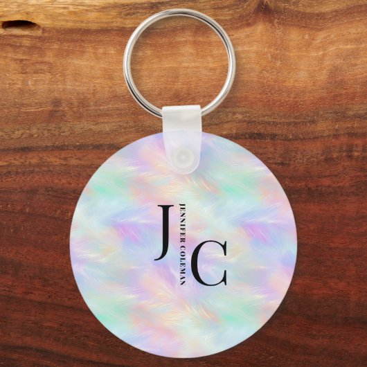 Modernes Monogram Logo Iridescent Opal Stilvoll Schlüsselanhänger (Rückseite)
