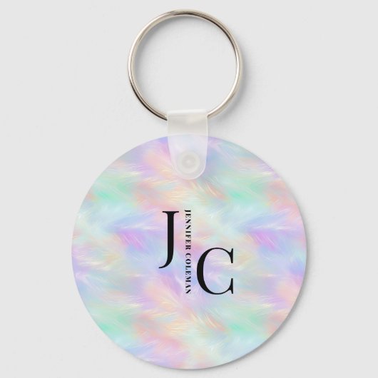 Modernes Monogram Logo Iridescent Opal Stilvoll Schlüsselanhänger (Rückseite)