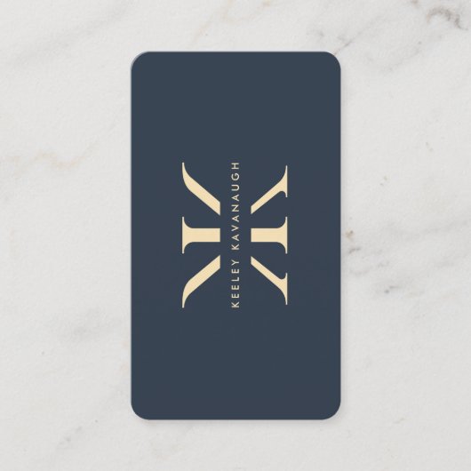 Modernes Monogram Logo K Dark Blue Gold Beruflich Visitenkarte (Vorderseite)