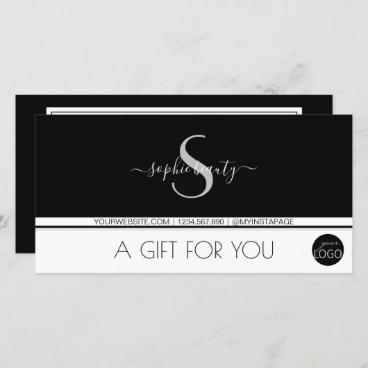 Modernes Monogram Logo Schwarz-Weiß-Geschenkgutsch (Vorne/Hinten)