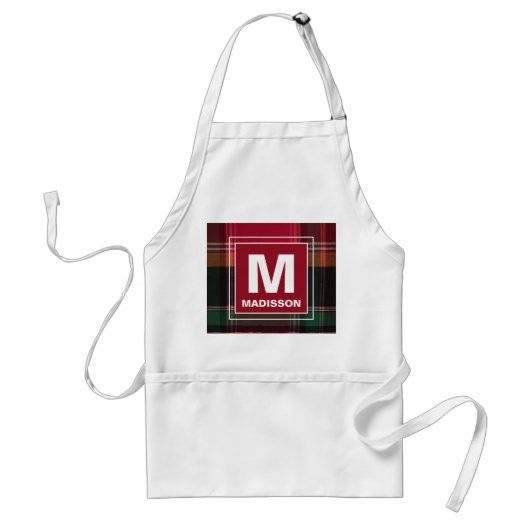 Modernes Monogram Madras Kariertes Muster personal Schürze (Vorne)
