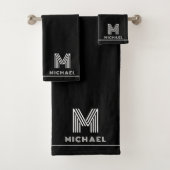 Modernes Monogram Masculine Black Badhandtuch Set (Insitu)
