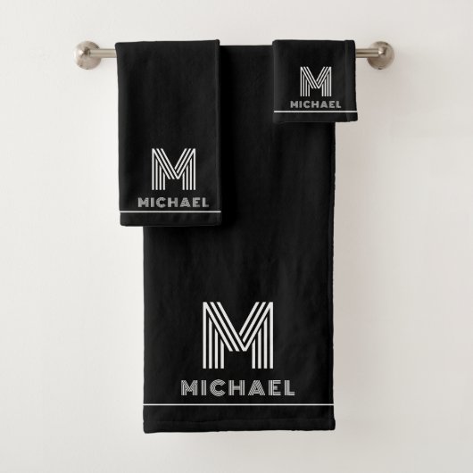 Modernes Monogram Masculine Black Badhandtuch Set (Insitu)