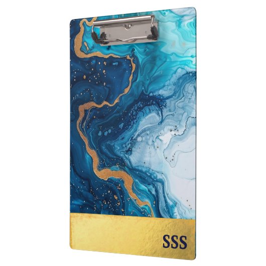 Modernes Monogram Metal-Weißmarmor Klemmbrett (Links)