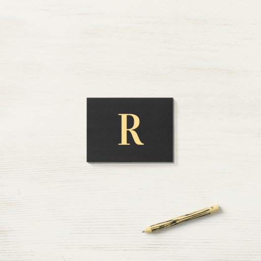 Modernes Monogram Minimal Black Gold Post-it Klebezettel (Auf Schreibtisch)