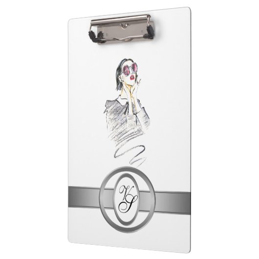 Modernes Monogram modisches Girl Black und Red #2 Klemmbrett (Links)