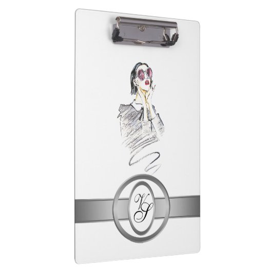 Modernes Monogram modisches Girl Black und Red #2 Klemmbrett (Rechts)