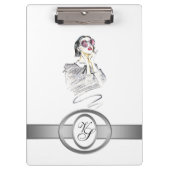 Modernes Monogram modisches Girl Black und Red #2 Klemmbrett (Vorderseite)