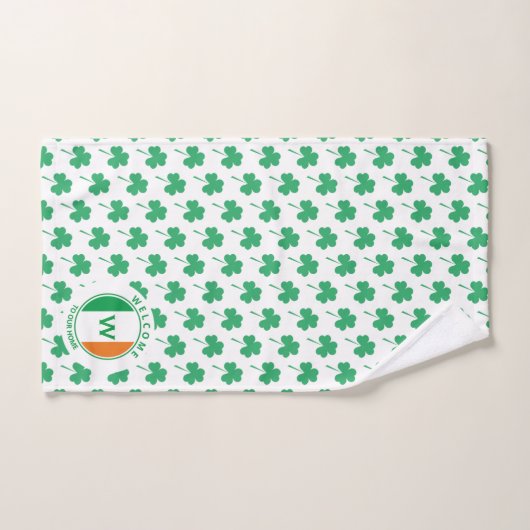 Modernes Monogram Name Irish Flag Kleeblatt Badhandtuch Set (Handtuch)