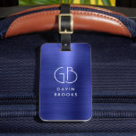 Modernes Monogram Navy Blue Brushed Glam Metallic Gepäckanhänger<br><div class="desc">Eleganter moderner Mit Monogramm Monogram Navy Blue Brushed Metallic Bag Tag</div>