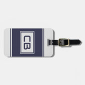 Modernes Monogram Navy Blue Luggage Tag Gepäckanhänger (Vorderseite horizontal)