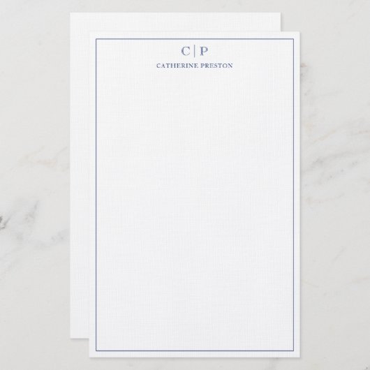 Modernes Monogram Navy Blue Personal Stationer Briefpapier (Vorne/Hinten)