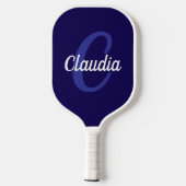 Modernes Monogram Navy Blue Pickleball Paddel Schläger (Rückseite)