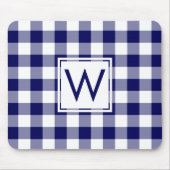 Modernes Monogram Navy Blue & White Gingham Muster Mousepad (Vorne)