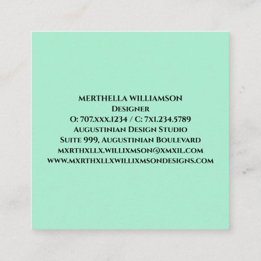 Modernes MONOGRAM Neo Minze Schwarze Flora Quadratische Visitenkarte (Rückseite)