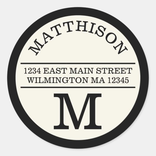 Modernes Monogram Personal Round Address Label Runder Aufkleber (Vorderseite)