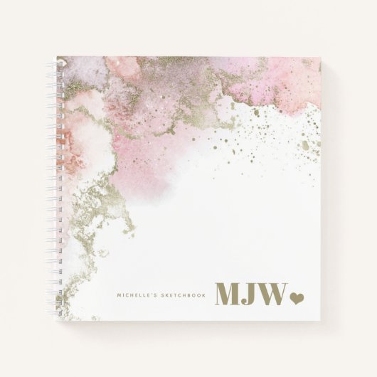 Modernes Monogram Pink & Gold Abstraktes Sketchboo Notizblock (Vorderseite)