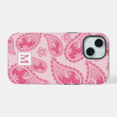Modernes Monogram Pink Paisley Retro Muster iPhone 15 Hülle (Rückseite (Horizontal))