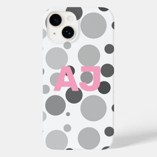Modernes Monogram Polka Dot Grau Pink Case-Mate iPhone Hülle (Rückseite)
