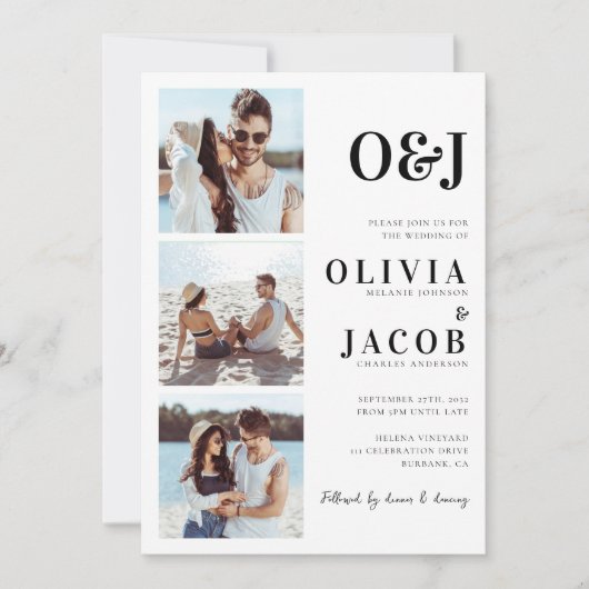 Modernes Monogram QR Code Foto Hochzeitsstift Einladung (Vorderseite)